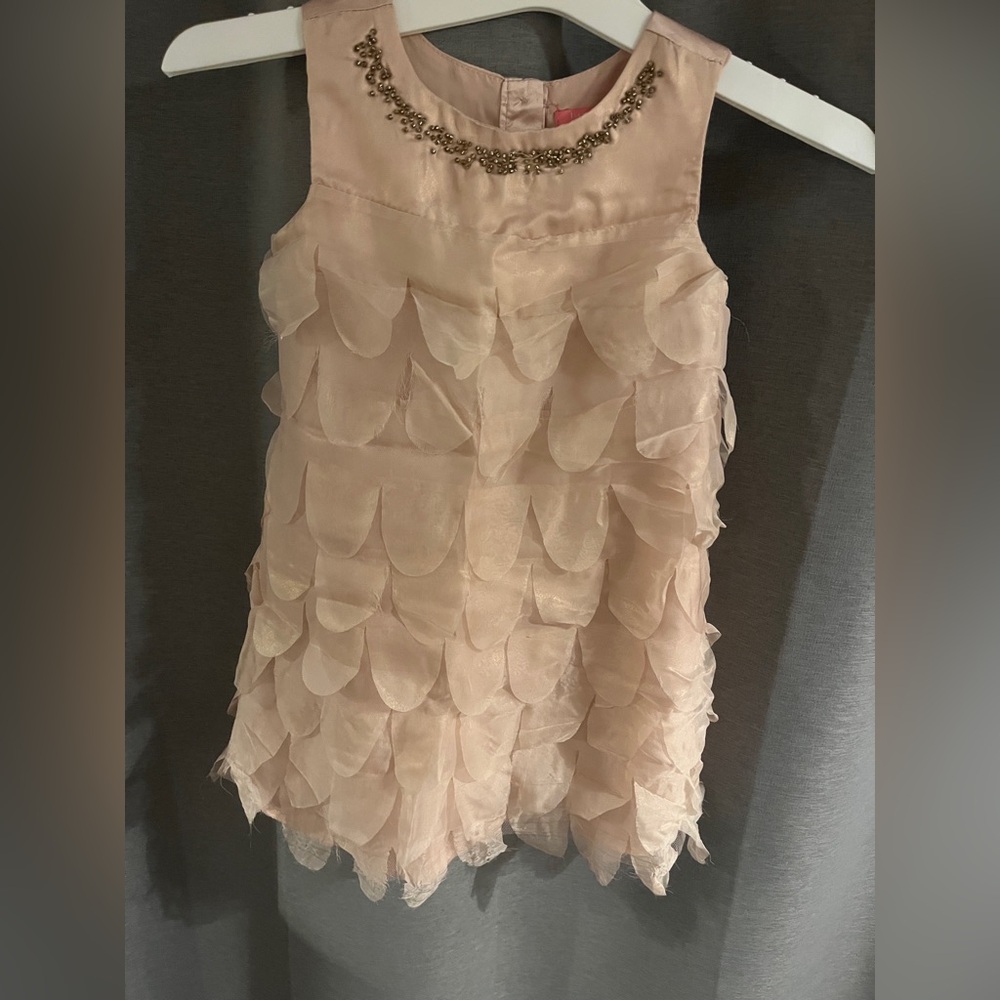 Beaded Neckline Petal Tiered Cocktail Dress - Blush Pink